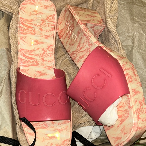 Gucci Shoes - Gucci Women's Pink Marble Platform Slides🥳🥳❌❌